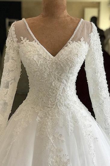 Gorgeous V-neck Long Sleeve Lace Wedding Dress | TsClothzone White Princess Bridal Gowns Online_3