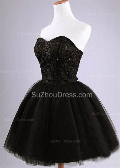 Cute Sweetheart Black Short Cocktail Dress Beading Tulle Lace-Up Mini Homecoming Dress_2