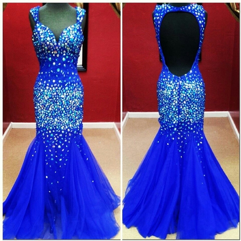Sweetheart Halter Mermaid 2022 Evening Dresses Sequined Backless Floor Length Prom Gowns_2