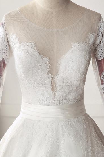 TsClothzone Atemberaubendes Juwel Satin Tüll Weißes Hochzeitskleid Halbe Ärmel Applikationen Brautkleider Online_6