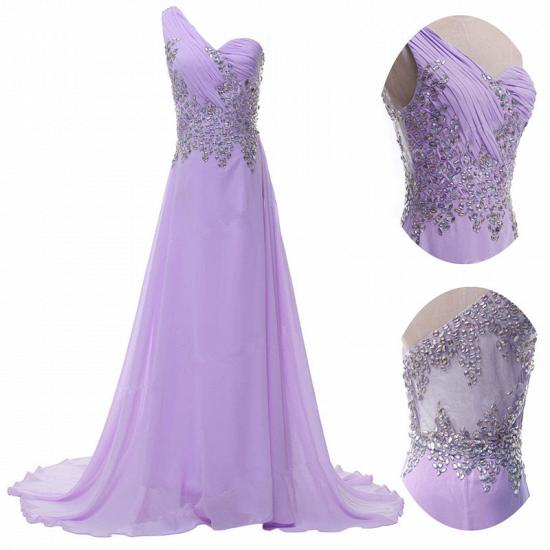 Light Blue Chiffon 2022 Prom Dresses with Crystals One  Shoulder Sheer Back Popular Evening Dresses_3