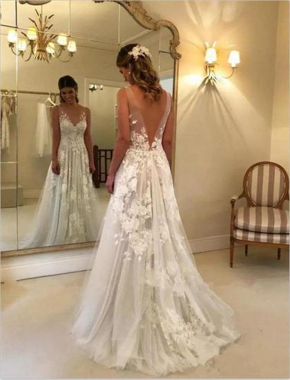 Elegante Brautkleider mit Spitze | Hochzeitskleider Lang V Ausschnitt_3