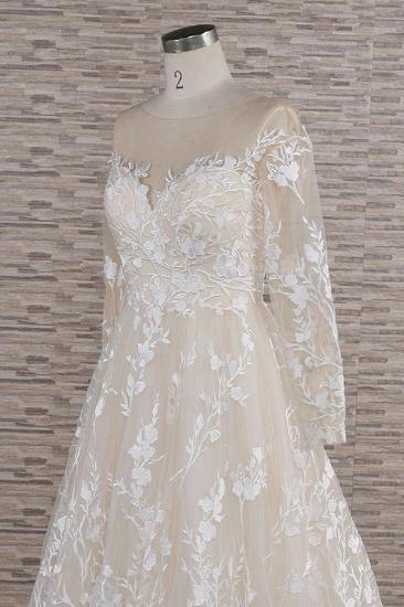 Glamorous Jewel Langarm-Champagner-Hochzeitskleid | A-Linie Brautkleider aus Spitze mit Applikationen_6