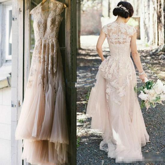 Romantic Sleeveless Tulle Lace Garden Wedding Gown_2