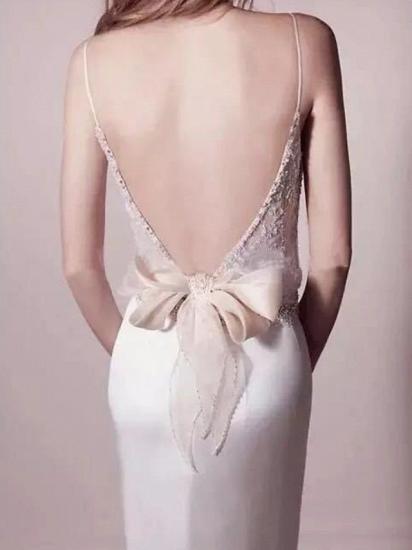 Meerjungfrau-Hochzeitskleid mit V-Ausschnitt, Satin-Spaghetti-Trägern, Brautkleidern, formal, einfach, in Übergröße mit Sweep-Zug_2