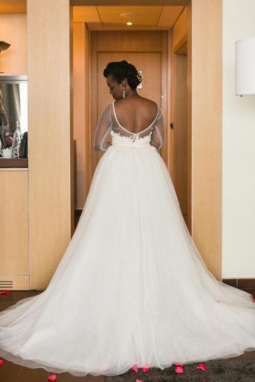 Long Sleeve Sheer Tulle Wedding Dresses Lace Open Back Overskirt Bridal Gowns_3
