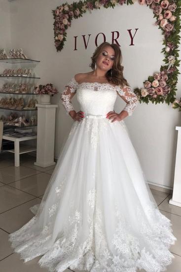 Gorgeous Off-the-shoulder Long sleeves Lace Princess Plus size wedding dress_1
