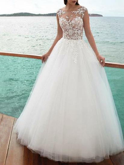 Romantic Beach A-Line Wedding Dress Jewel Lace Tulle Straps Sexy Backless Bridal Gowns Sweep Train