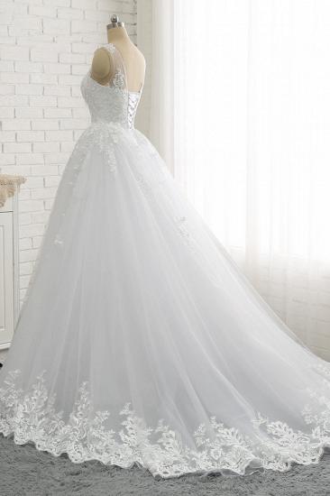 Classic Round neck Lace appliques White Princess Wedding Dress_2