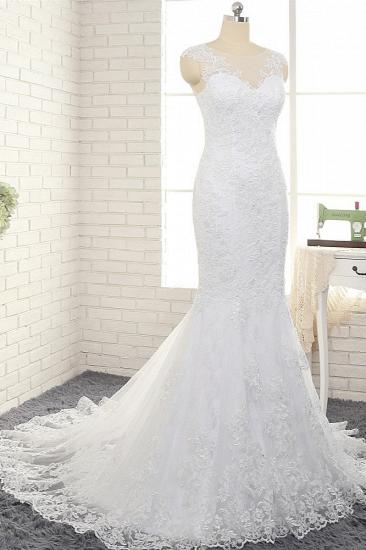 TsClothzone Gorgeous White Mermaid Lace Wedding Dresses With Appliques Jewel Sleeveless Bridal Gowns Online_4