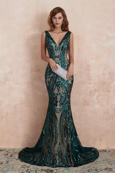 Stylish V-Neck Sleeveless Mermaid Prom Maxi Gown with Glitter Sequins Appliques_1
