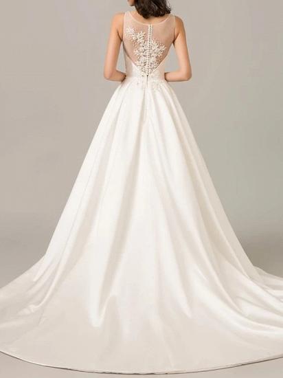 A-Line Wedding Dress V-neck Polyester Sleeveless Bridal Gowns Formal Plus Size with Sweep Train_2
