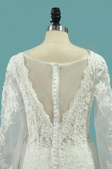 TsClothzone Elegantes quadratisches Tüll-Spitze-Hochzeitskleid Meerjungfrau mit langen Ärmeln Applikationen Brautkleider im Angebot_4