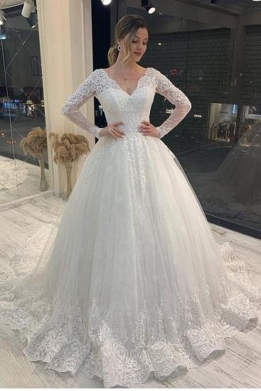 Stylish Long Sleeves Garden Ball Gown V-neck Wedding Gown