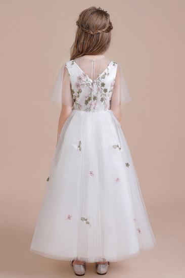 Lovely Embroidered Tulle Flower Girl Dress | Short Sleeve Little Girls Pegeant Dress Online_3