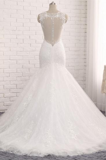 TsClothzone Elegant Straps V-Neck Tulle Lace Mermaid Wedding Dress Appliques Sleeveless Bridal Gowns On Sale_3