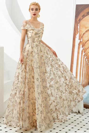 Herbert | Elegant Gold Cold shoulder Prom Dress with Delicate Multi-color Lace Appliques_2