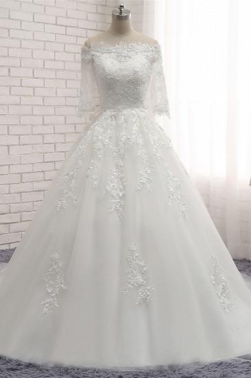 TsClothzone Gorgeous Bateau Halfsleeves White Wedding Dresses With Appliques A-line Tulle Ruffles Bridal Gowns Online_2