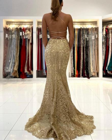 Charming Straps Lace Mermaid Prom Gown Sleeveless Long Evening Dress_2