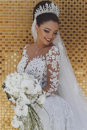 Luxury Beaded Lace Mermaid Wedding Dresses with Sleeves | Sheer Tulle Appliques Bride Dresses_3