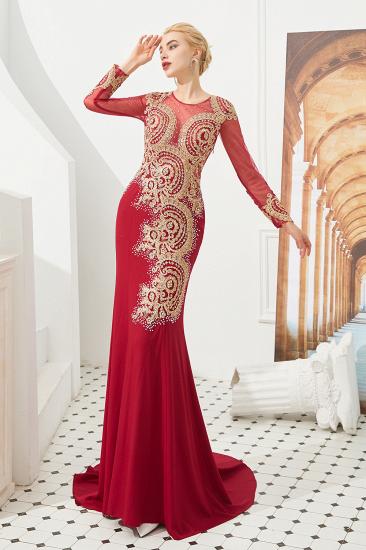 Harley | Luxury Illusion neck Long Sleeves Prom Dress with Sparkling Gold Lace Appliques_2