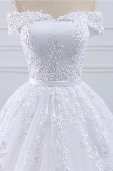 TsClothzone Affordable White Off-the-shoulder Lace Wedding Dresses With Appliques Tulle Ruffles Bridal Gowns On Sale_5