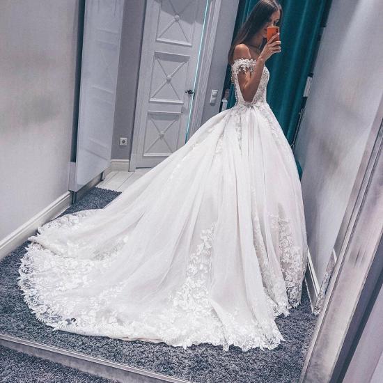 Exquisite Off the Shoulder Sleeveless White Wedding Dress | Fantastic V Neck Lace Long Bridal Gown_3