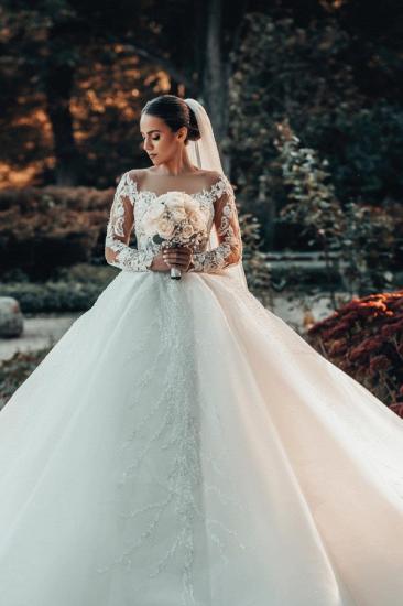 Luxuriöses Brautkleid in A-Linie aus Spitze mit Ärmeln_1