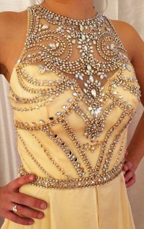 High Neck Crystal Günstige Lange Abendkleider Chiffon Perlenstickereien Beliebtes 2022 Langes Abendkleid_1