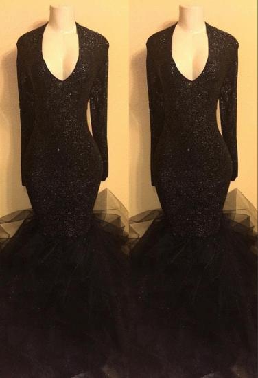 Sexy black sequins prom dress, ruffles evening dress BA8155