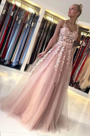 Romantisches ärmelloses A-Linien-Abendkleid mit staubigen rosa ärmellosen Spitzenbändern