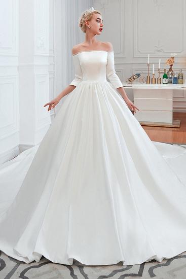 2/3 Langarm Ballkleid Weiß Brautkleid mit weichen Falten | Einfache Luxus-Brautkleider für die Winterhochzeit_3