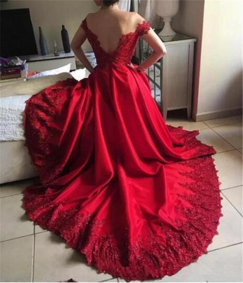 Red Off The Shoulder A-Line Prom Dress  | Open Back Lace Appliques Sexy Evening Gowns_3