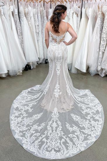 Long Mermaid Spaghetti Straps Backless Appliques Lace Floor-length Wedding Dress_2