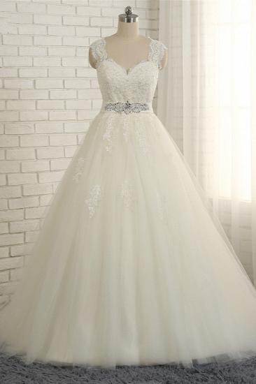 TsClothzone Sexy Straps Sleeveless Lace Wedding Dresses With Appliques A line Tulle Ruffles Bridal Gowns On Sale_1