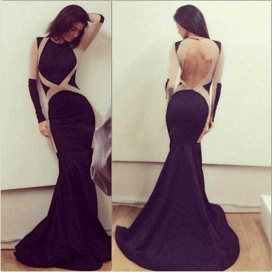 Sexy Mermaid Simple Long Sleeve Evening Dresses Cheap Sweep Train Halter Open Back Special Occassion Dresses_2