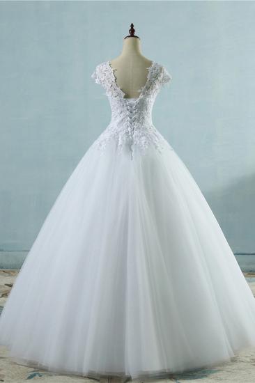 TsClothzone Elegant V-Neck Tull Lace White Wedding Dress Short Sleeves Appliques Bridal Gowns Online_3