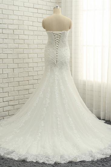 TsClothzone Elegant Bateau White Mermaid Wedding Dresses With Appliques Ruffles Lace Bridal Gowns On Sale_3
