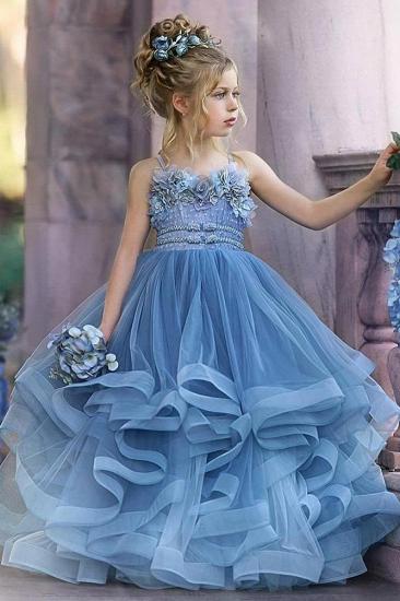 Nette trägerlose staubige blaue Rüschen Puffy Princess Flower Girl Kleider_2