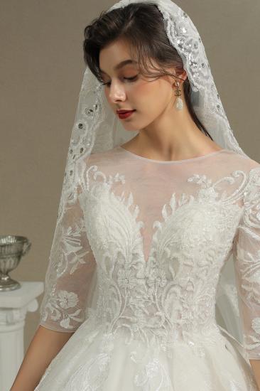Luxury Floral Lace Bridal Gown Crew Neck Long Sleeves Aline Spring Garden Ball Gown_8