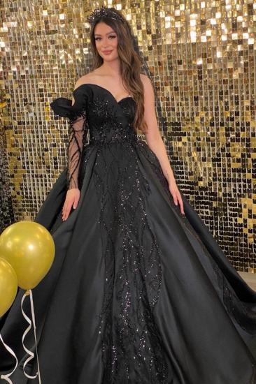 Prinzessin schwarzes Hochzeitskleid | Brautkleider mit Ärmeln