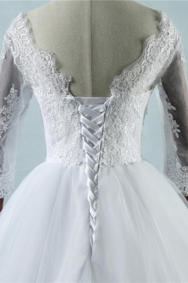 TsClothzone Elegant Jewel Tulle Lace Wedding Dress 3/4 Sleeves Appliques A-Line Bridal Gowns On Sale_5