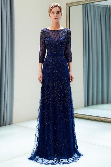 MELODY | A-line Illusion Neckline Long Beading Evening Gowns with Sleeves_14