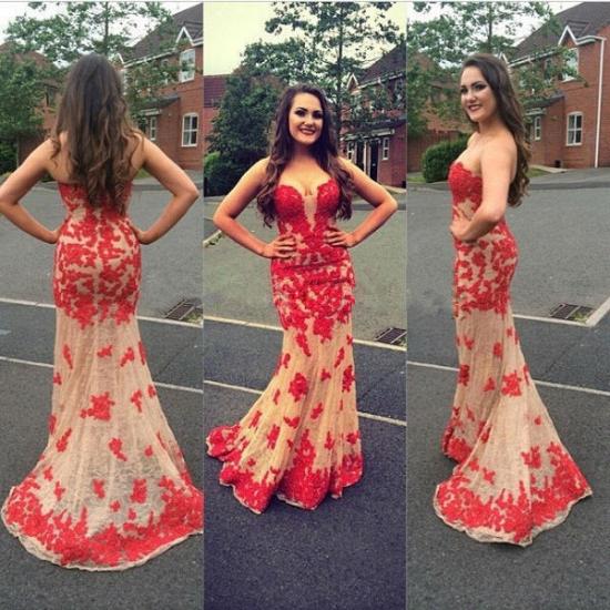 2022 Sexy Sheath Red Lace Appliques Open Back Champagne Tulle Prom Dresses Cheap_3