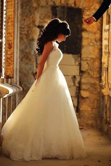 A-Line Elegant White Lace Wedding Dress Tulle Formal Sweep Train Custom Made Bridal Gowns_4