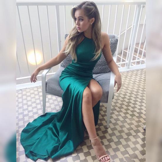 Sexy Split Halter Straps Green Evening Dresses 2022 Cheap Formal Prom Dress_3