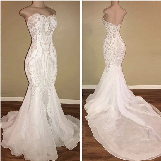 Different Sweetheart Mermaid White Summer Wedding Dresses on Sale_3