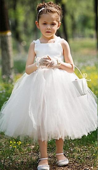 Tea Length Ball Gown Baby Flower Girl Dresses Cute Tulle Sleeveless Children Gowns_1