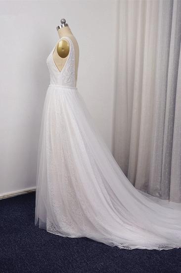 TsClothzone Chic Straps V-Neck White Tulle Lace Wedding Dress Sleeveless Ruffles Bridal Gowns On Sale_5