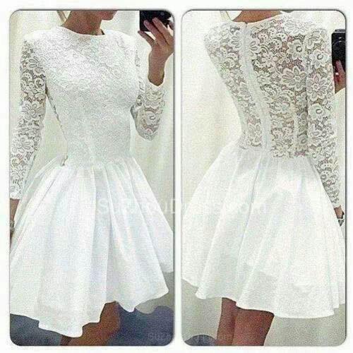 A-Line White Long Sleeve Mini Homecoming Dress Latest Formal Lace Zipper Short Dresses for Women_2
